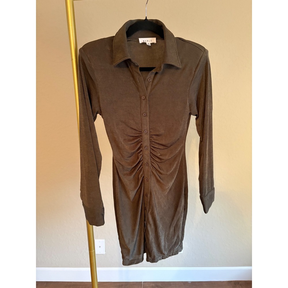 Mable Dress Ruched Long Sleeve Mini Shirt Bodycon S Grunge Glam Party Going Out‎